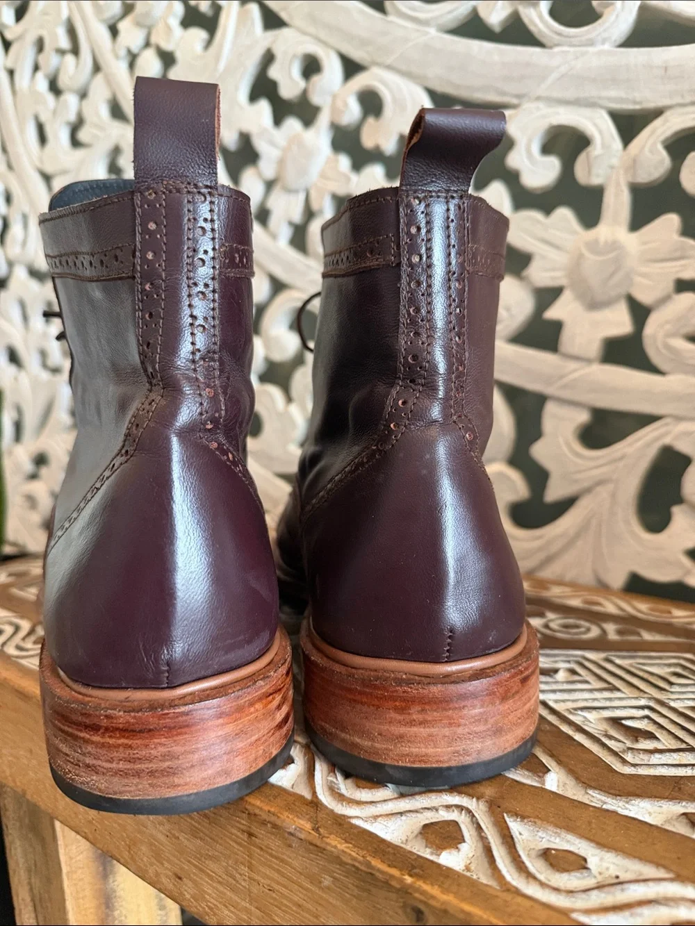 Men's Brown Leather Wingtip Lace-Up Boots